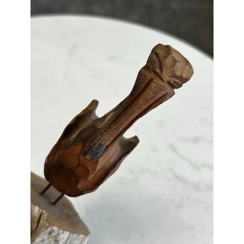 Vtg Hand Carved Wood Pelican Sculpture Driftwood Coastal Nautical Folk Art